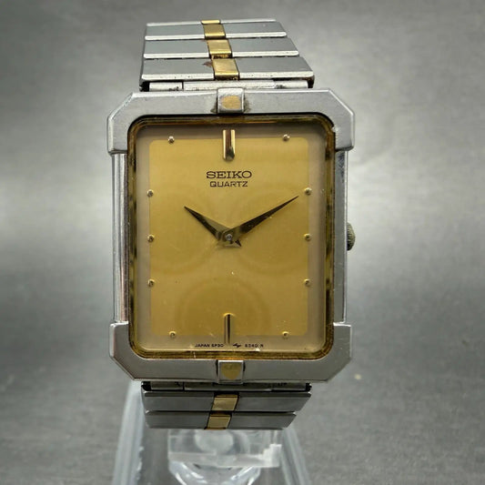 Seiko Tank Watch Men 24mm Champagne Dial Two Tone 5P30-5130 Rectangle PARTS0