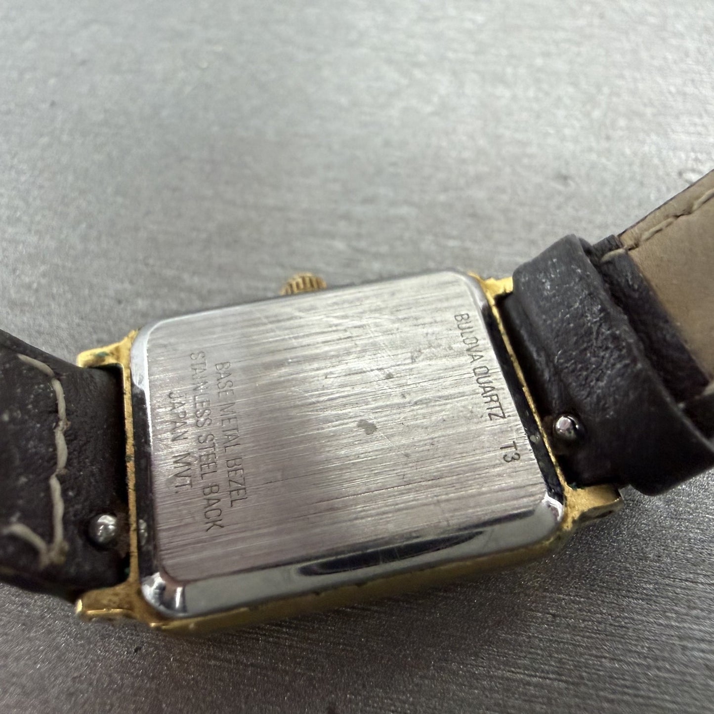 Bulova Tank Watch Women 18mm Champagne Dial Gold Tone 97L48 New Battery9
