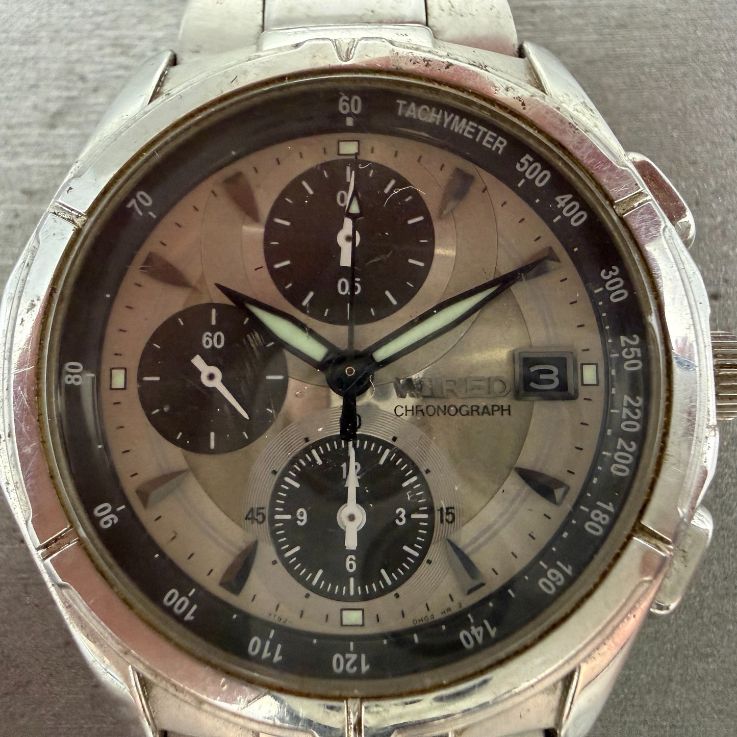 Seiko Wired Chronograph Watch Men 40mm Silver Dial Silver Tone Date BROKEN BAND1