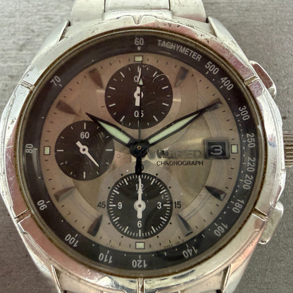 Seiko Wired Chronograph Watch Men 40mm Silver Dial Silver Tone Date BROKEN BAND1