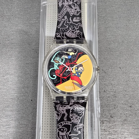Swatch Jungle Tangle Watch Men 34mm Black Dial Clear Case GK235 New Battery NOS0