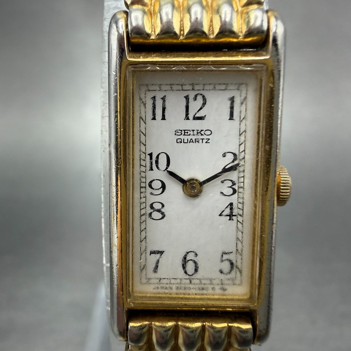 Seiko Tank Watch Women 13mm White Dial Gold Tone Rectangle 2e20-6129 New Battery1