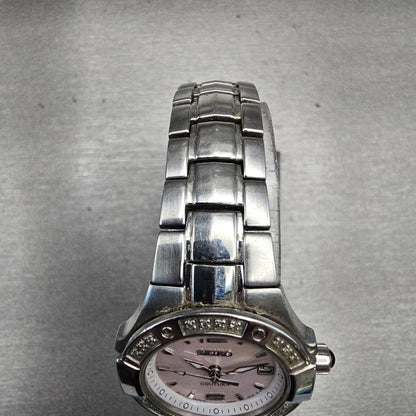 Seiko Coutura Watch Women 26mm MOP Dial Silver Tone Diamonds 7N82-0CG0 New Batt4