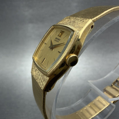 Seiko Watch Women 18mm Champagne Dial Gold Tone Rectangle 1400-8029 New Batt ABC2
