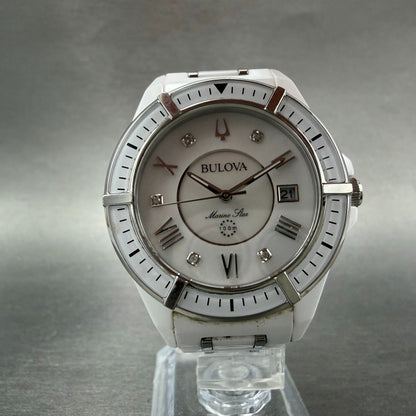 Bulova Marine Star Watch Women 37mm MOP Dial White Tone Date 98P172 New Battery5