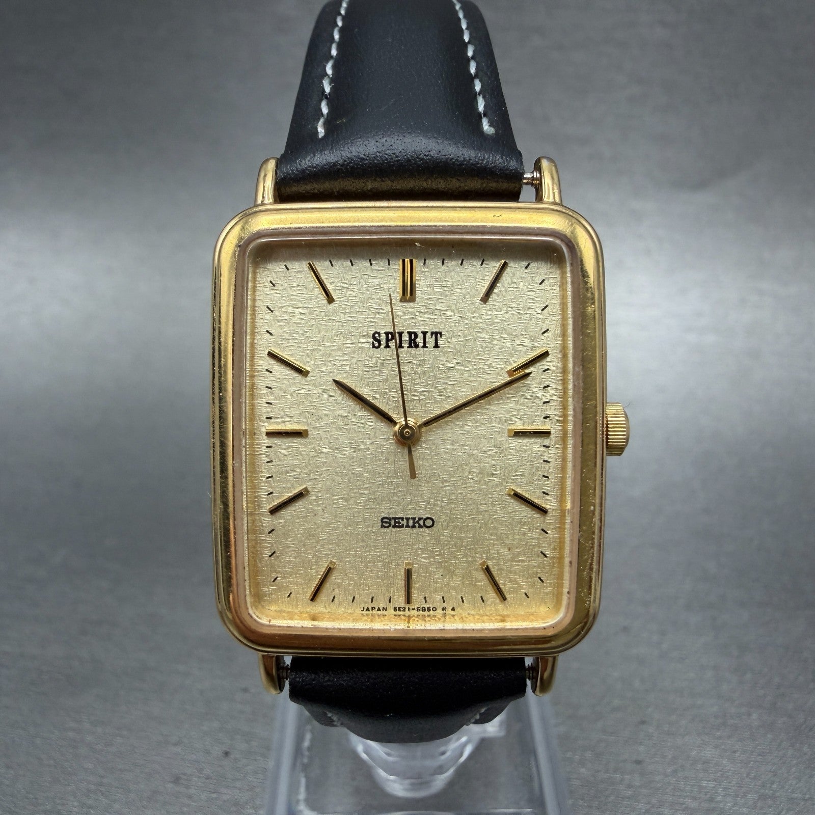Seiko Spirit Tank Watch Men 26mm Champagne Dial Gold 5e21-5b50 New Battery HN70