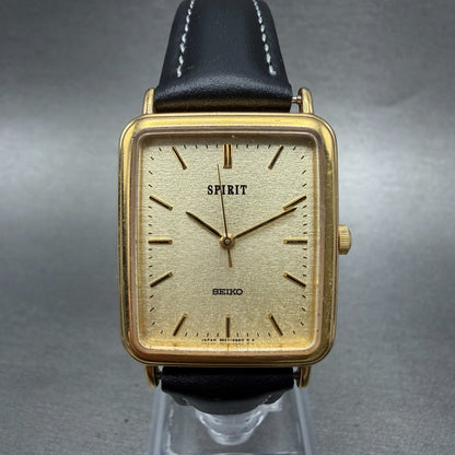 Seiko Spirit Tank Watch Men 26mm Champagne Dial Gold 5e21-5b50 New Battery HN70