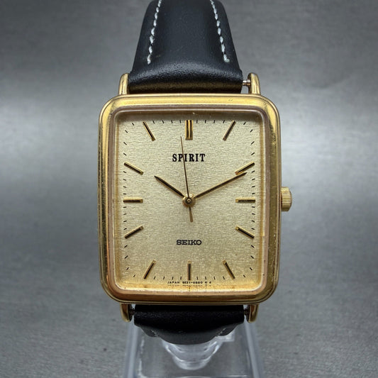 Seiko Spirit Tank Watch Men 26mm Champagne Dial Gold 5e21-5b50 New Battery HN70