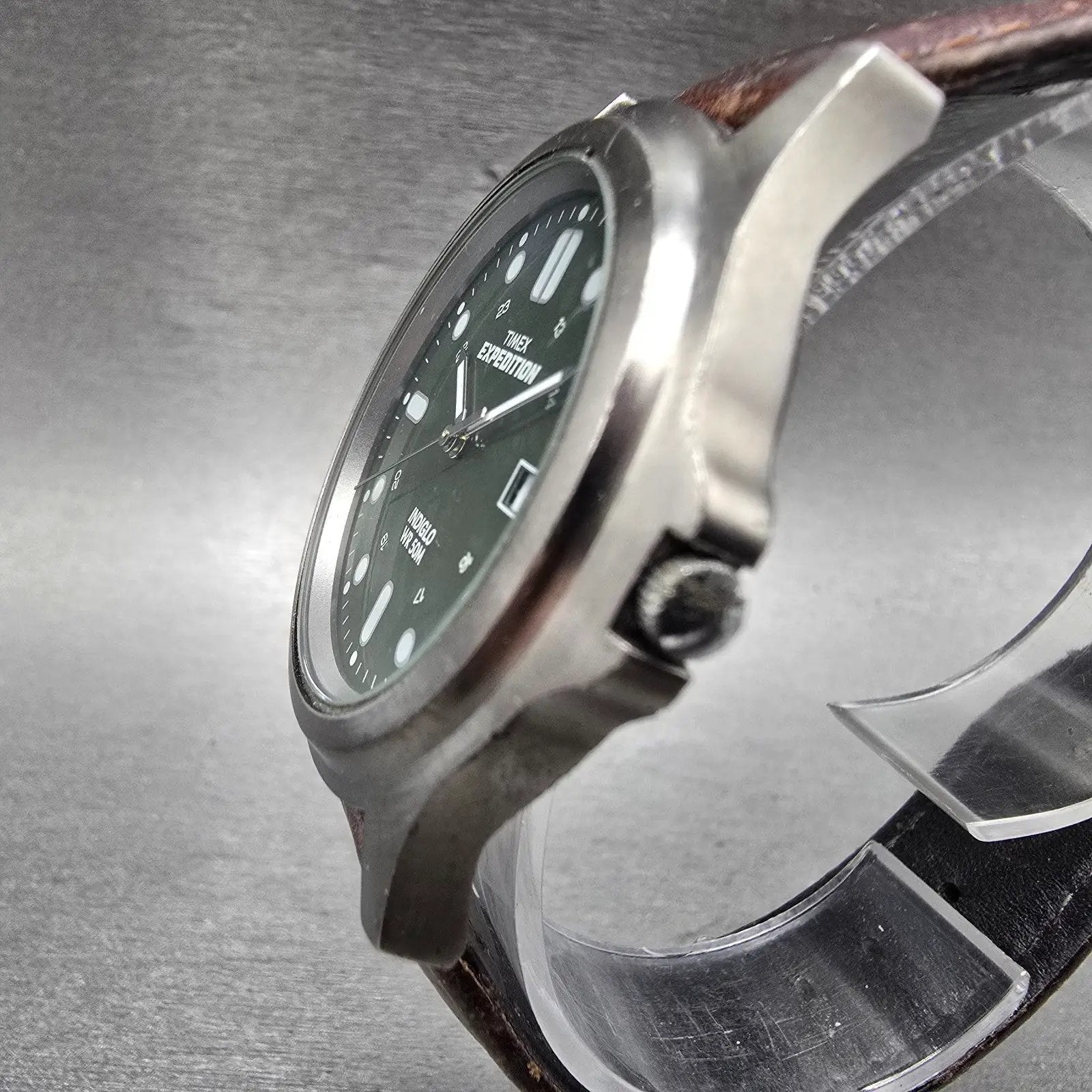 Timex Expedition Watch Men 39mm Green Gray Tone Date Round New Battery2