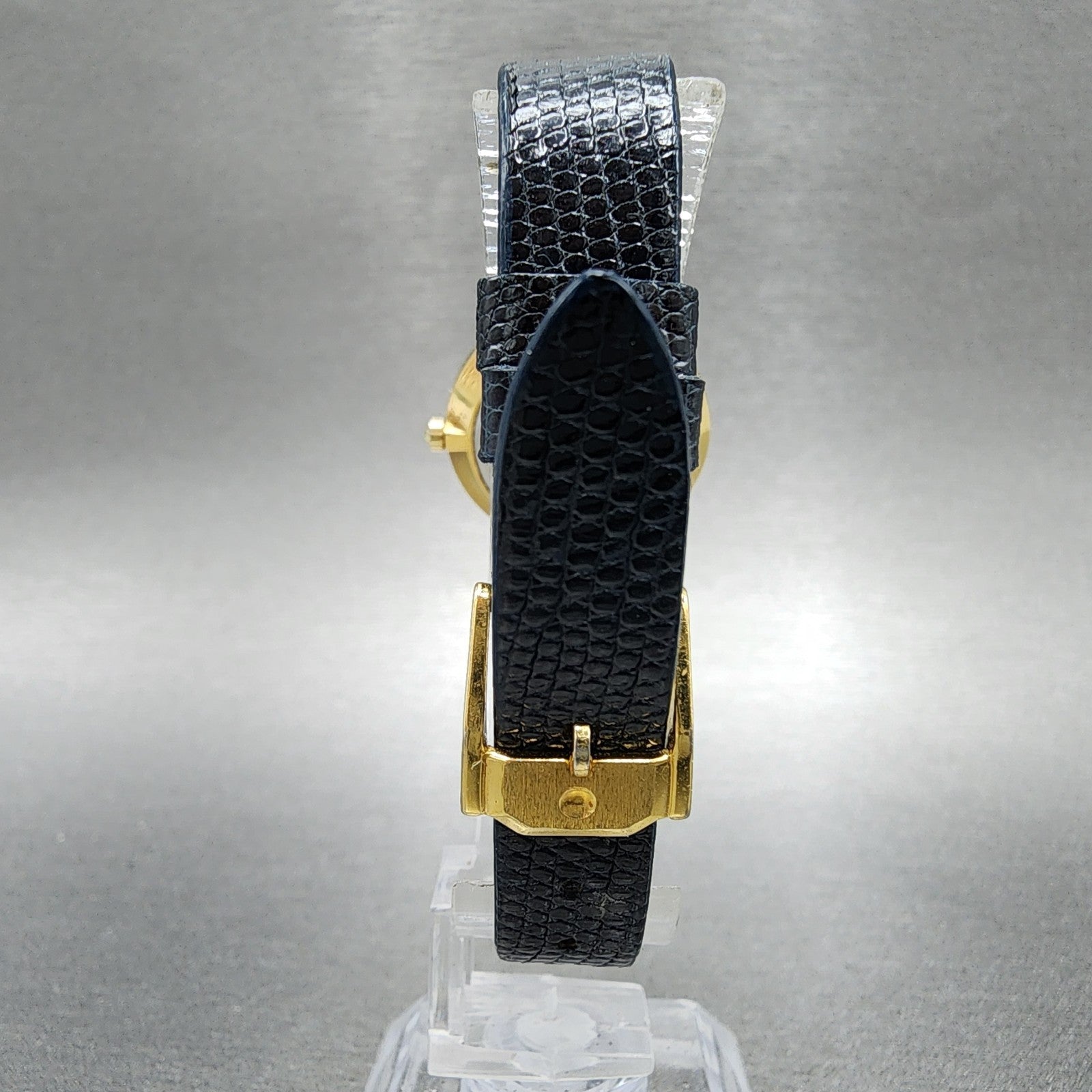 Movado Museum Watch Women 25mm Blue Dial Gold Plated Round Lizard Band New Batt7