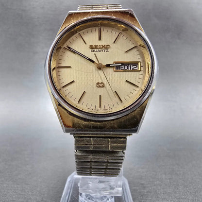 Seiko SQ Watch Men 35mm Champagne Dial Gold Tone Daydate Round 8123-7049 PARTS6