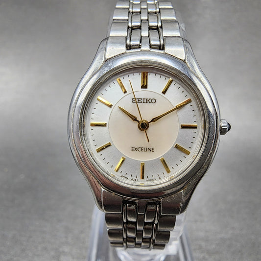 Seiko Exceline Watch Women 25mm MOP Dial Stainless Steel Round 4J410030 New Bat0