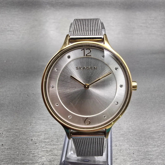 Skagen Anita Watch Women 30mm Silver Dial Gold Tone Round SKW2340 New Battery0
