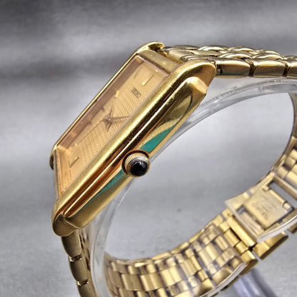 Seiko Tank Watch Men 25mm Gold Tone Gold Dial Rectangle V701-5E49 New Battery2