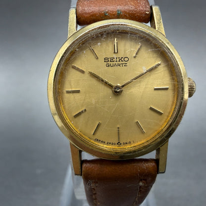 Seiko Watch Women 20mm Champagne Dial Gold Tone Round 2P20-0A10 New Battery VTG1