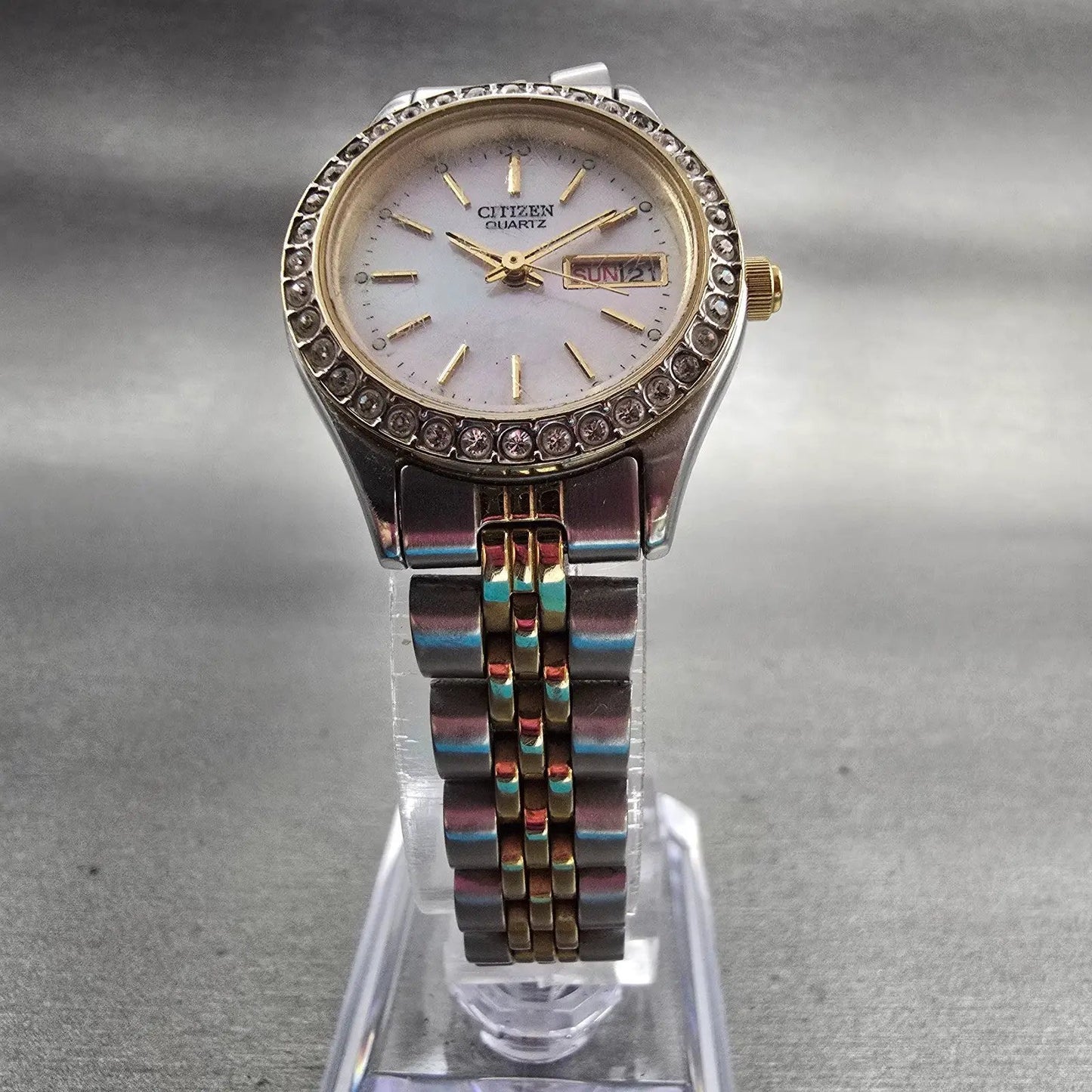 Citizen Watch Women 25mm MOP Dial Two Tone Daydate Gemmed 1002-S044464 New Batt5