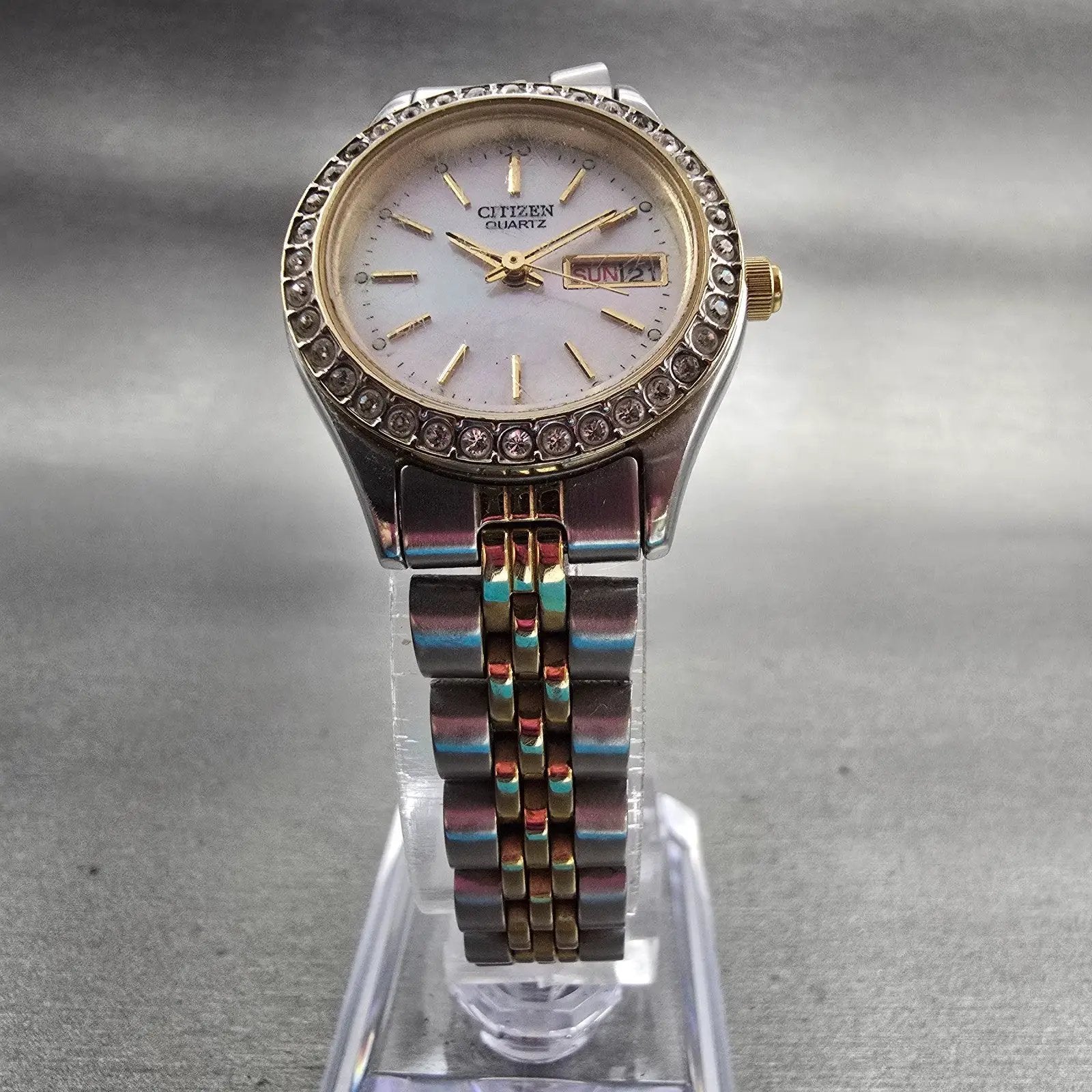 Citizen Watch Women 25mm MOP Dial Two Tone Daydate Gemmed 1002-S044464 New Batt5
