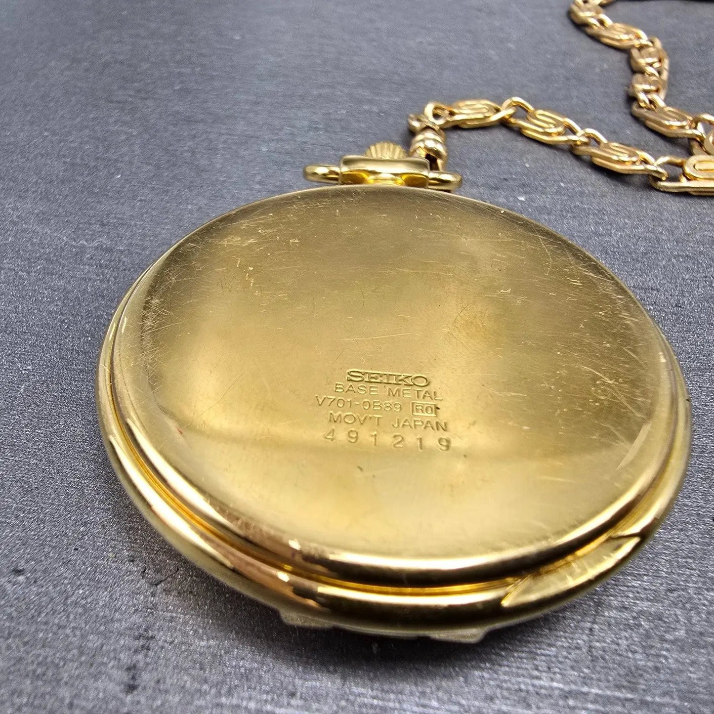 Seiko Pocket Watch Men 46mm White Dial Gold Tone Round V701-0B89 PARTS9