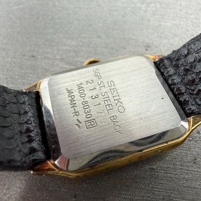 Seiko tank Watch Women 19mm Cream Dial Gold Tone Rectangle 1400-8030 New Battery9