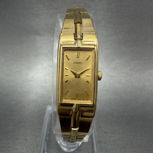Seiko Watch Women 13mm Gold Dial Gold Tone Rectangle 2E20-7479 New Battery ABCD0