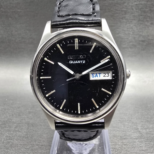 Seiko Watch Men 35mm Black Dial Silver Tone Daydate Round 7N43-8A39 New Battery0