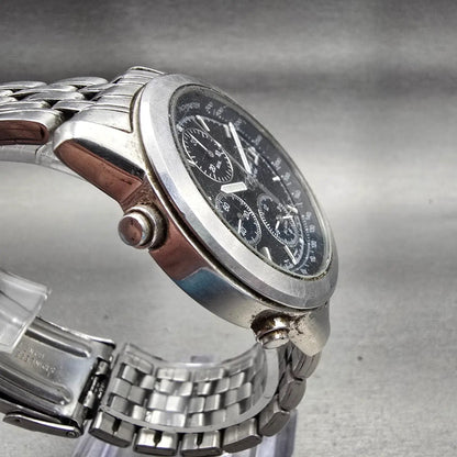 Seiko Sports 100 Chronograph Watch Men 37mm Black Dial Silver 7T32-7D89 New Batt3