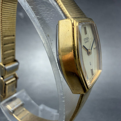 Citizen CQ Watch Women 19mm Champagne Dial Gold Tone Hexagon New Battery3