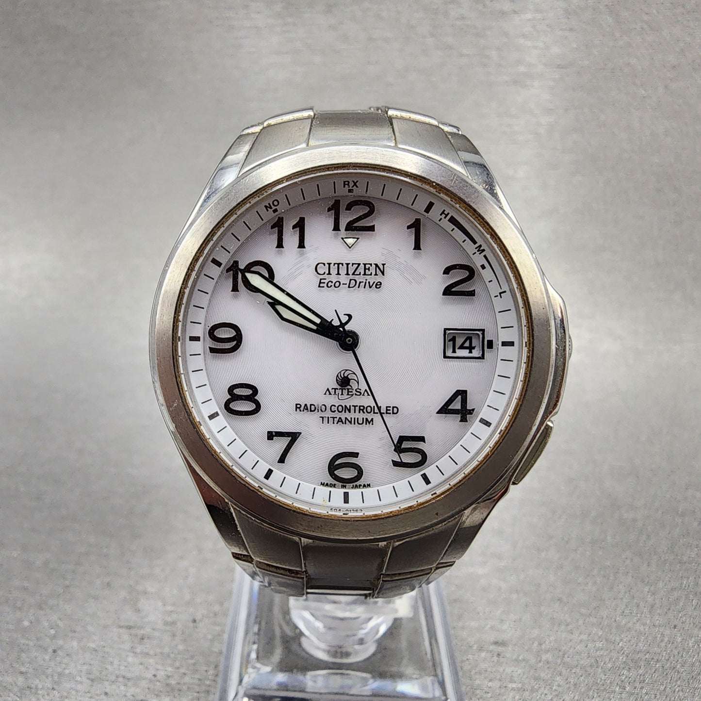 Citizen EcoDrive Attesa Watch Men 38mm White Dial Titanium Atomic Round Runs0