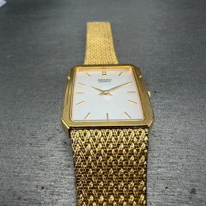 Seiko Tank Watch Men 25mm Silver Dial Gold Tone Rectangle READ! 5Y30-5B49 NewBat2