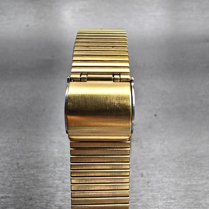 Seiko Watch Men 26mm Gold Dial Gold Tone Rectangle 6530-5080 New Battery Vintage7