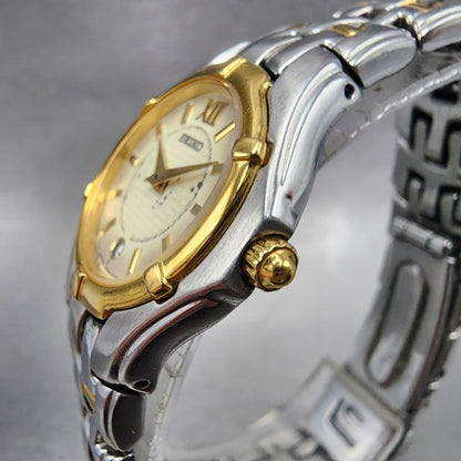 Seiko Watch Women 26mm Champagne Dial Two Tone Date V7890369 New Battery ABC1232