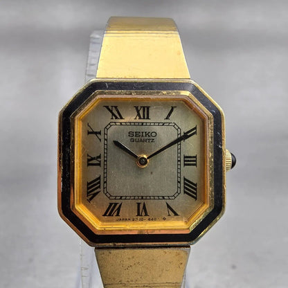 Seiko Watch Women 20mm Gold Dial Gold Tone Octagon 2320-5889 New Battery Vintage0