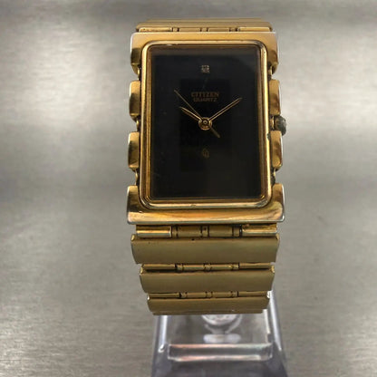 Citizen CQ Tank Watch Men 22mm Black Dial Gold Tone 6031-S07173 New Battery8