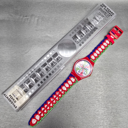 Swatch Special Despite Watch Men 34mm Green Dial Red Case GZ142 New Battery NOS16