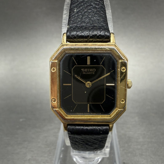 Seiko Watch Women 20mm Black Dial Gold Tone Octagon 7320-5059 New Battery0