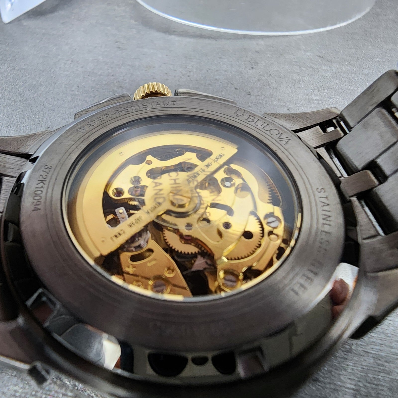 Bulova Octava Watch Men 42mm Gold Skeleton Dial Gunmetal Crystal Bezel 98A2939