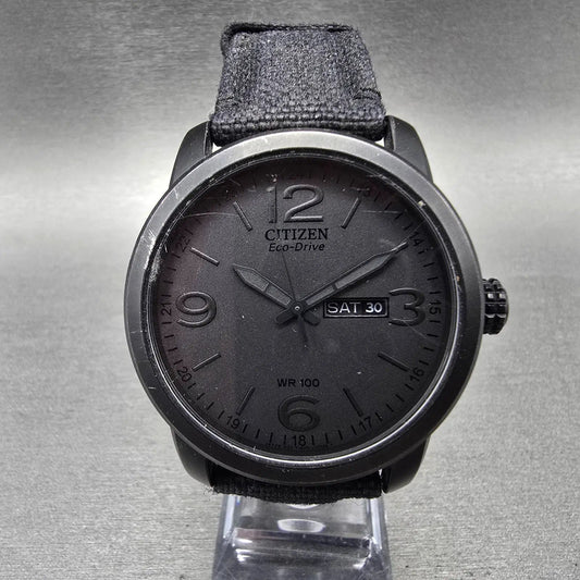 Citizen Eco-Drive Watch Men 42mm Black Dial Black Tone Daydate BM8476-23E Runs N0