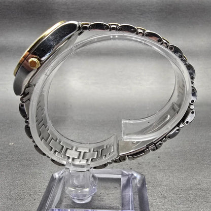Seiko Solar Watch Women 28mm MOP Dial Two Tone Date Gemmed Round V137-0AA0 Works6
