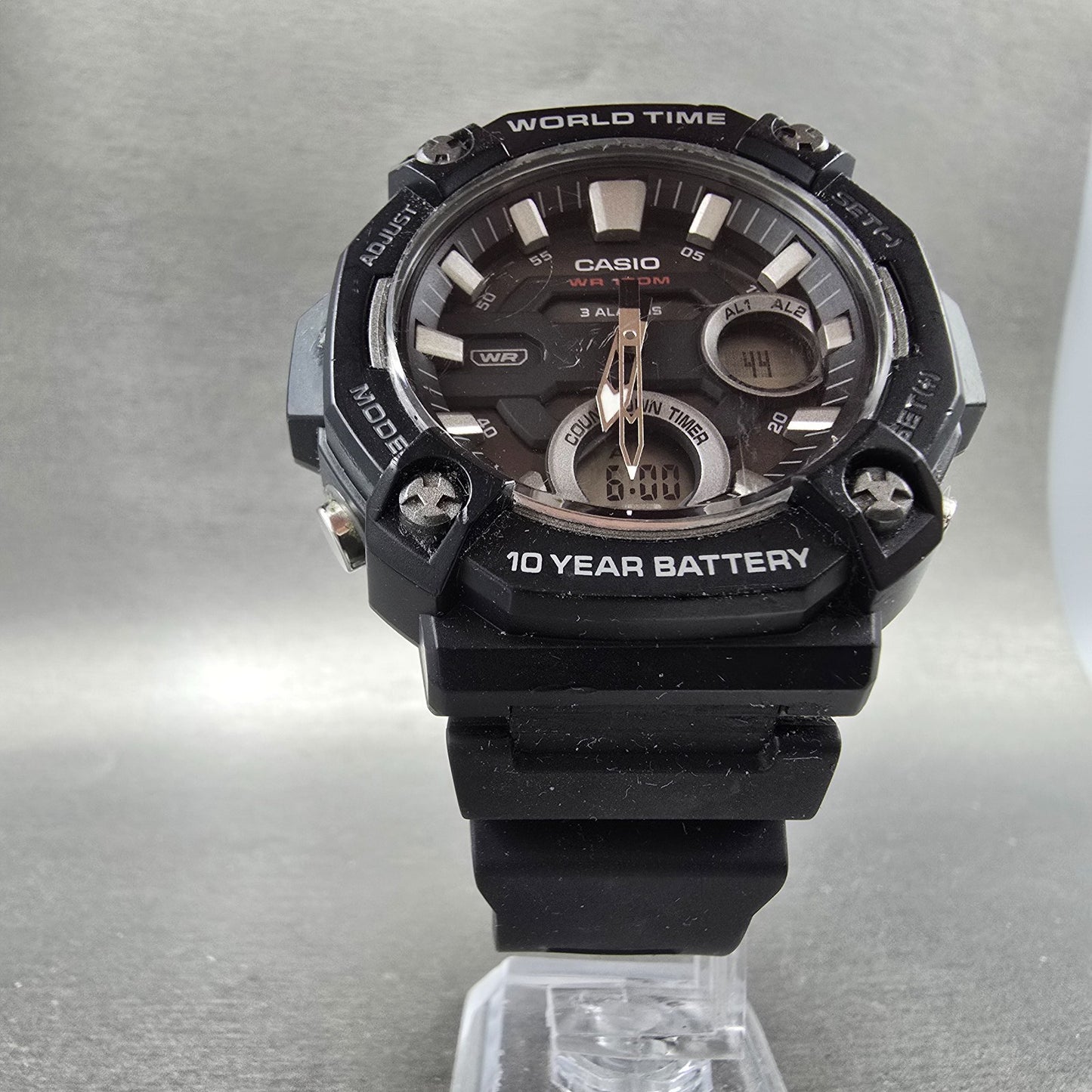 Casio World Time AEQ-120 Watch Men 52mm Black Alarm Chronograph Round New Batt5
