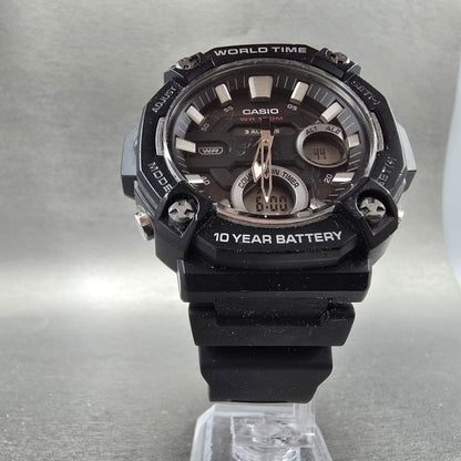 Casio World Time AEQ-120 Watch Men 52mm Black Alarm Chronograph Round New Batt5