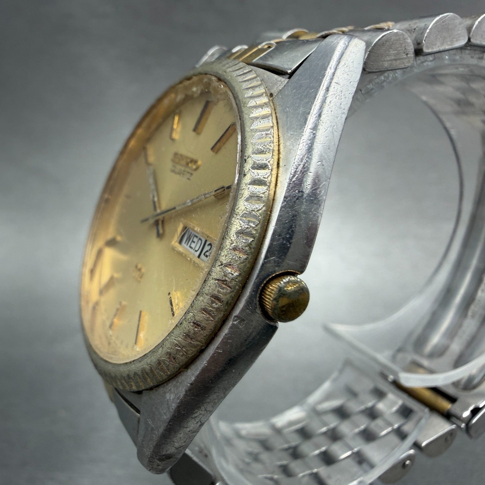 Seiko SQ President Watch Men 36mm Champagne Dial Two Tone Daydate 5Y23-8A60 PART3