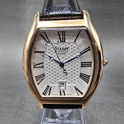 Stauer Boulevardier Tank Watch Men 34mm White Dial Rose Gold Tone Date New Batt0