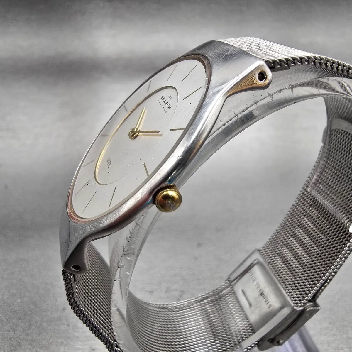 Skagen Watch Men 33mm Silver Dial Silver Tone Round Mesh Band 233LGSC New Batt2