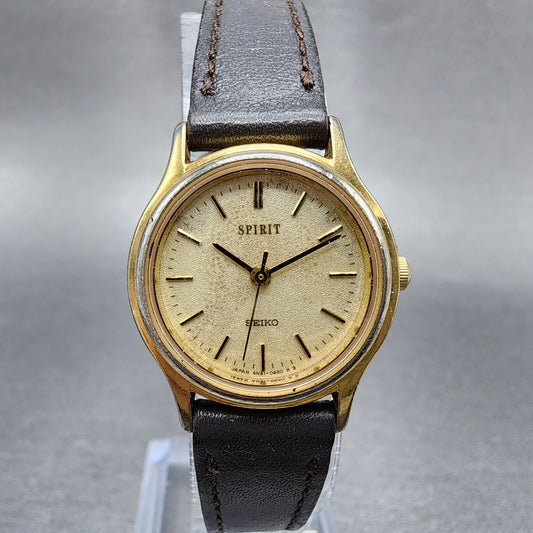 Seiko Spirit Watch Women 23mm Champagne Dial Gold Tone 4n21-0450 New Battery