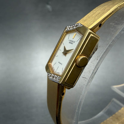 Seiko Lassale Watch Women 13mm White Dial Gold Tone Hexagon 1E50-5039 NewBattery2