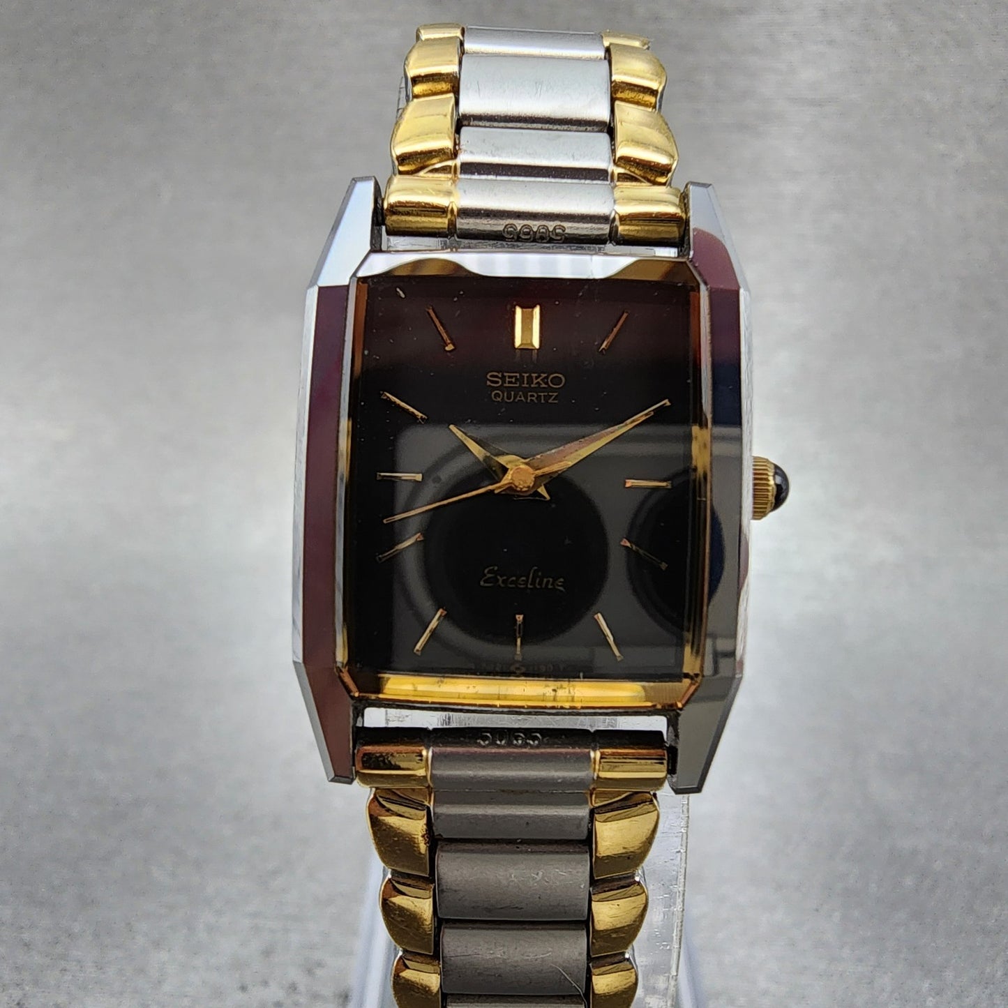 Seiko Exceline Tank Watch Women 20mm Black Dial Two Tone 73215720 New Battery1