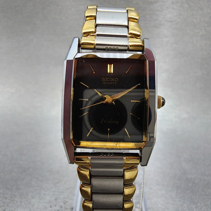 Seiko Exceline Tank Watch Women 20mm Black Dial Two Tone 73215720 New Battery1