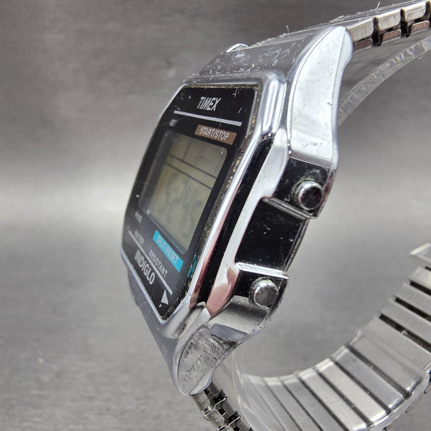 Timex Indiglo Watch Men 36mm Silver Tone Black Alarm Chrono Digital New Battery2