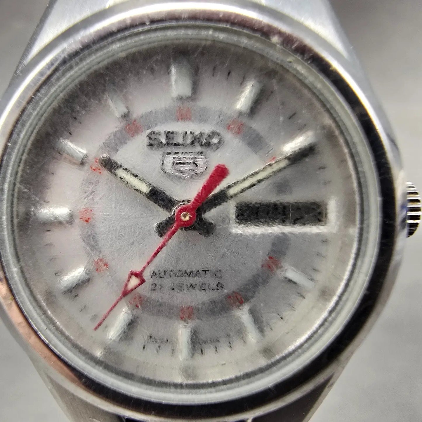 Seiko 5 Automatic Watch Women 24mm Silver Dial Steel Daydate 4207-01B0 Runs VTG1
