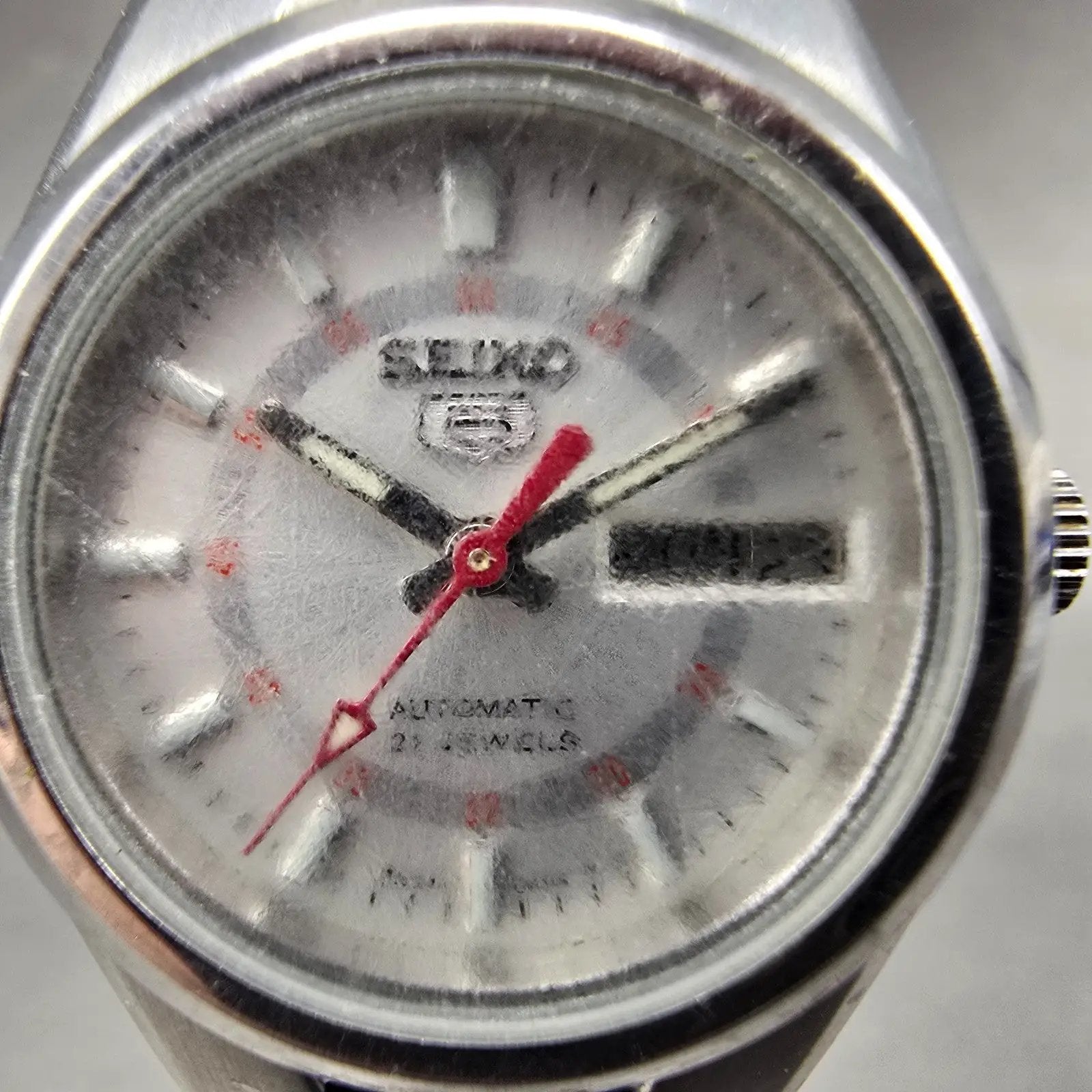 Seiko 5 Automatic Watch Women 24mm Silver Dial Steel Daydate 4207-01B0 Runs VTG1